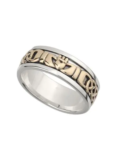 Men's 10ct Gold & Sterling Silver Celtic Claddagh Wedding Band